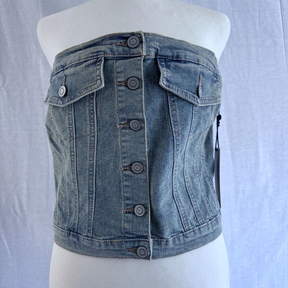 Love Streak Denim Corset Bustier Top L NWT Strapless Y2K